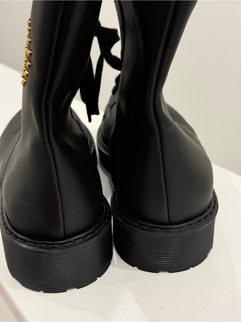 Valentino Black Combat Boots with Gold Stud Logo Size 10 - Picture 11 of 12